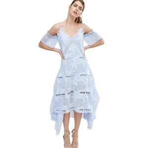 Self Portrait Blue Floral Asymmetrical Midi Dress Size 0